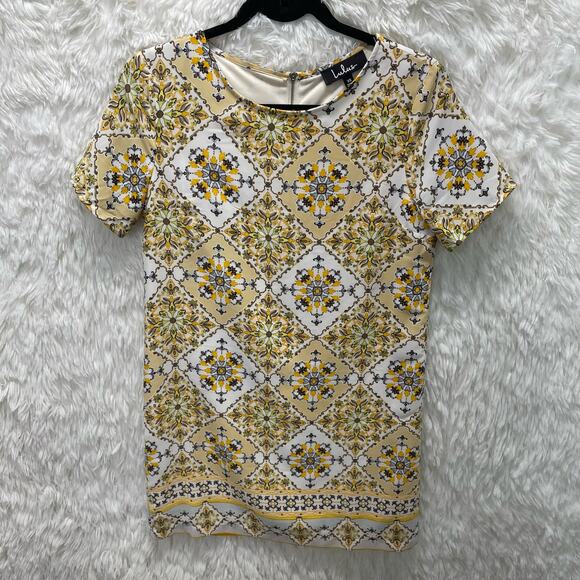 Lulus Yellow Geometric Print Sheath Dress Back Zip XS - Picture 2 of 7